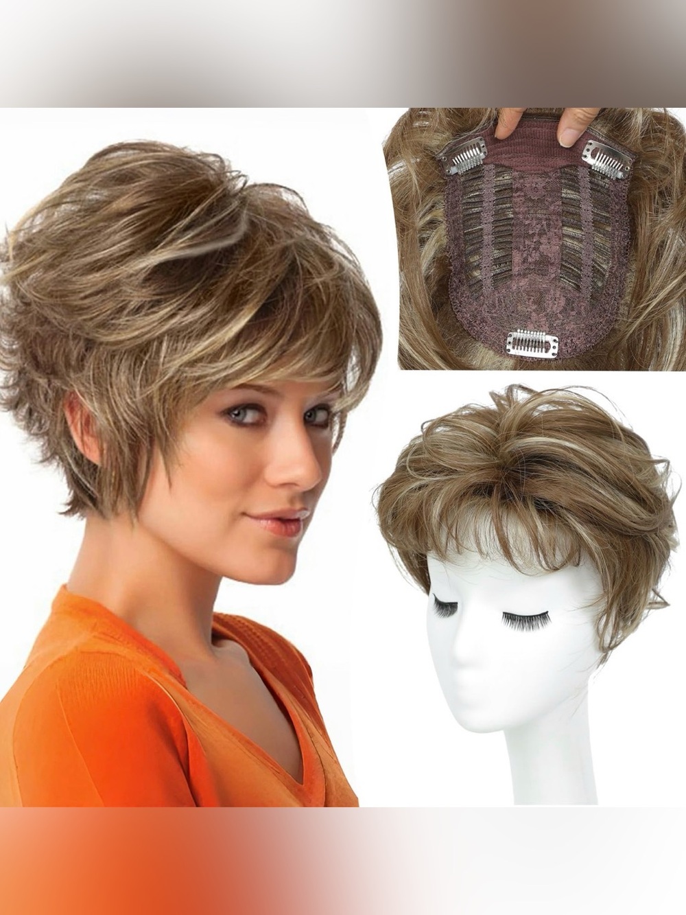 UDU Hair Topper Short Pixie Cut Toppers Women With Thinning Hair Synthetic